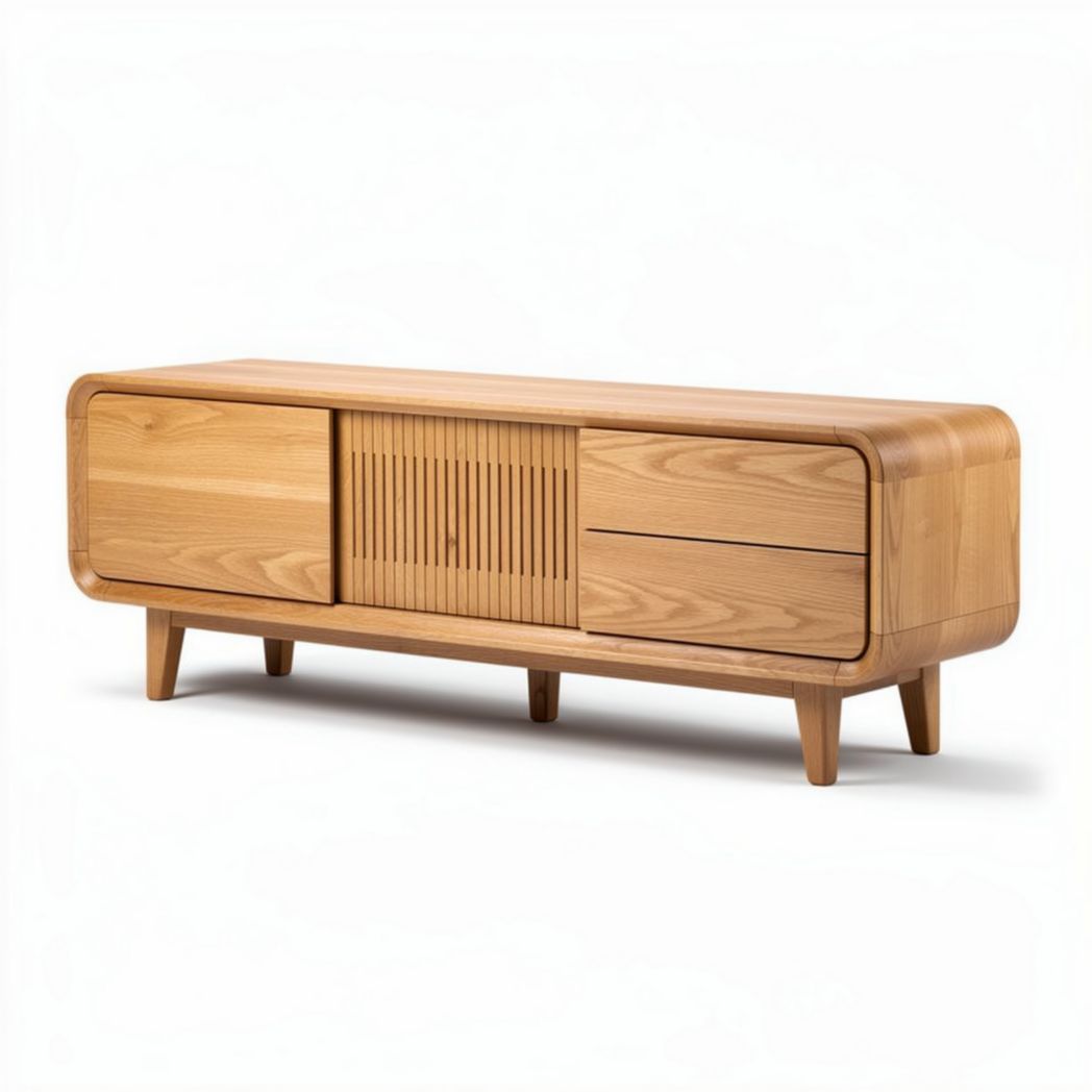Houten tv-meubel met laden en deur in naturel afwerking 150 x 40 x 55cm