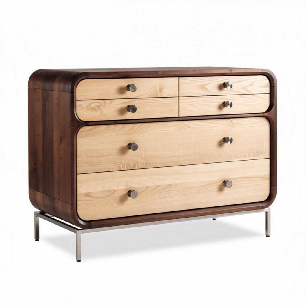Ladenkast van massief hout met 6 lades en metalen poten 80 x 40 x 75cm