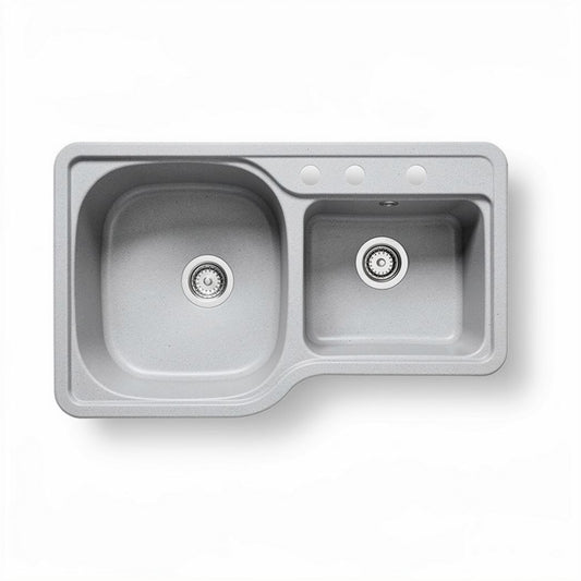 Dubbel spoelbak met afvoer van keramiek 80 x 45 x 20cm wit