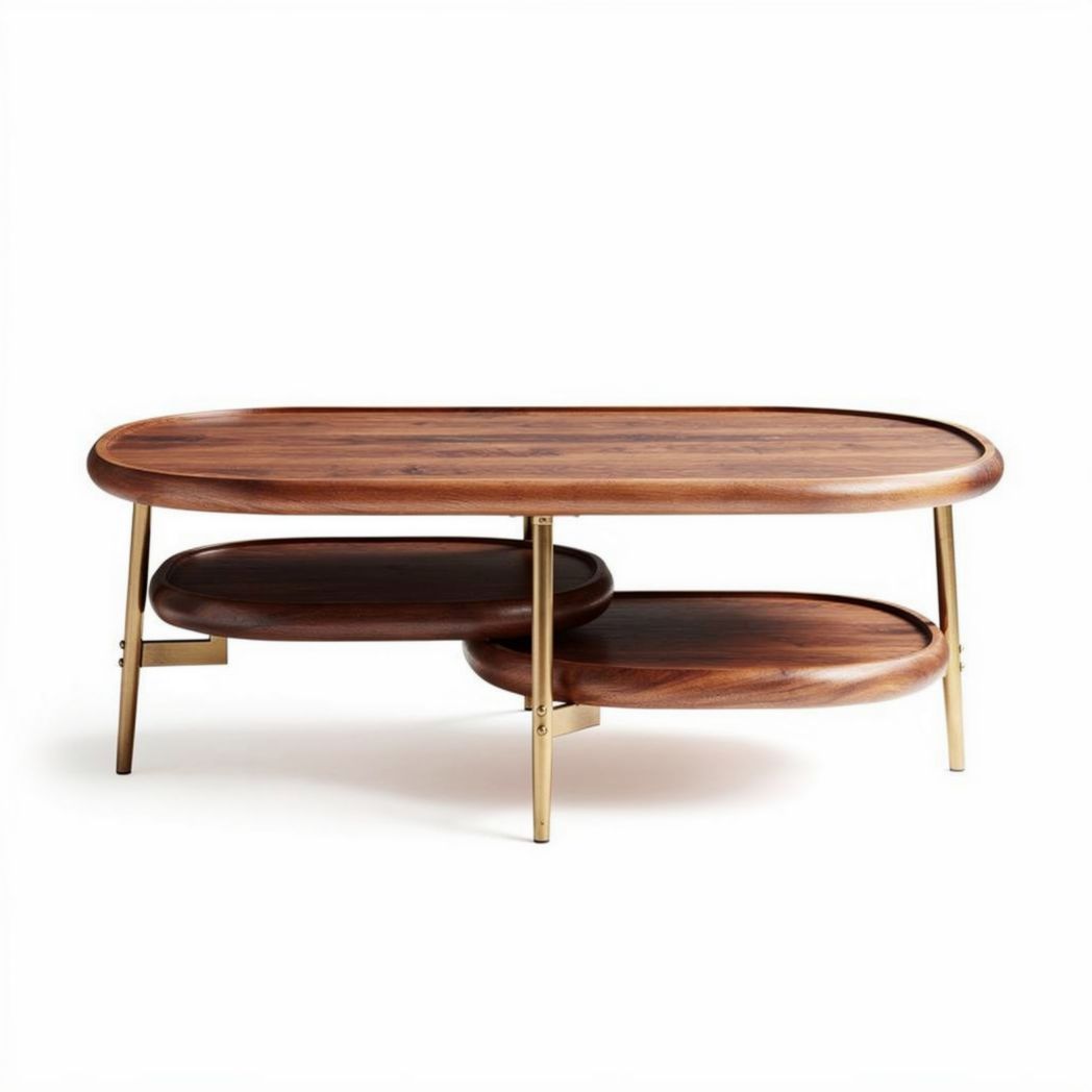 Houten salontafel met metalen onderstel 120 x 60 x 40cm bruin en goud