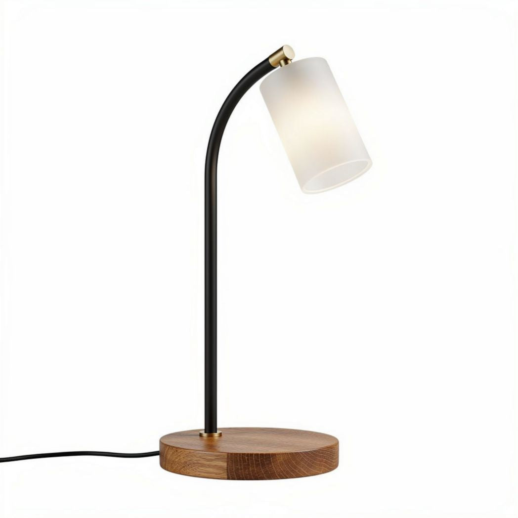 Tafellamp met metalen arm en houten voet 30 x 15 x 45cm zwart en wit