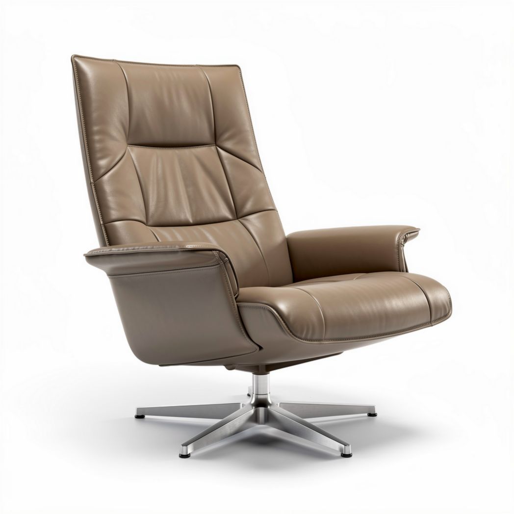 Leren relaxstoel met draaifunctie in bruin 85 x 80 x 100cm