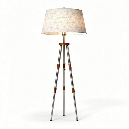 Vloerlamp met houten details en geometrisch stoffen lampenkap 40 x 40 x 150cm