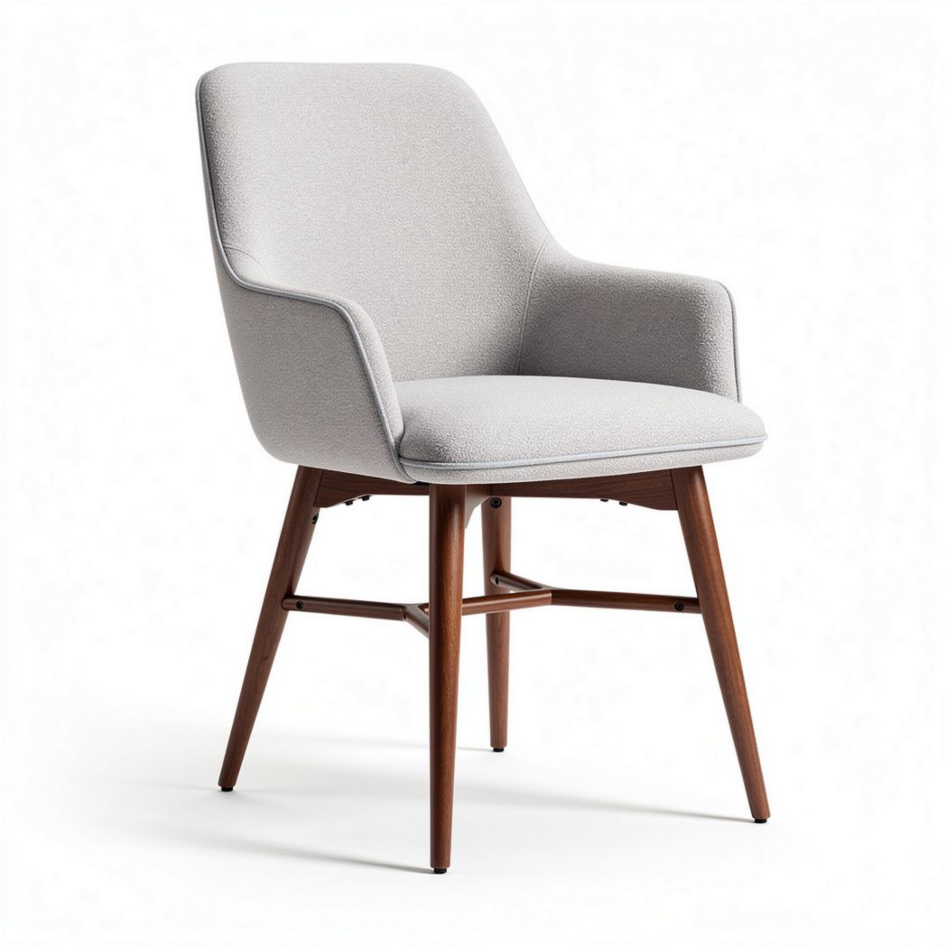 Elegerende stoel met grijze bekleding en houten poten 60 x 60 x 80cm