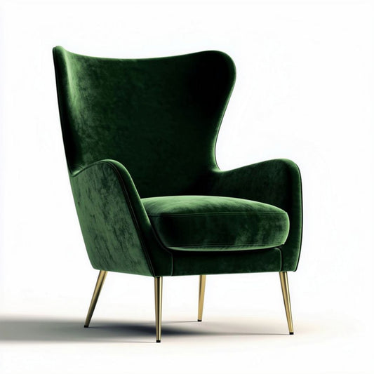 Groene fluwelen fauteuil met gouden poten hoogte 100cm breedte 80cm diep 80cm